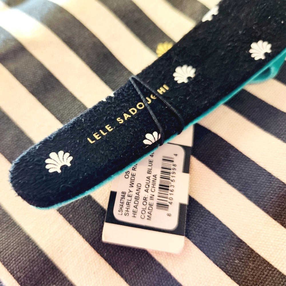 LELE SADOUGHI Turquoise  Velvet SHIRLEY Wide Ribbon Aqua Blue Luxe Headband NWT - Picture 4 of 6